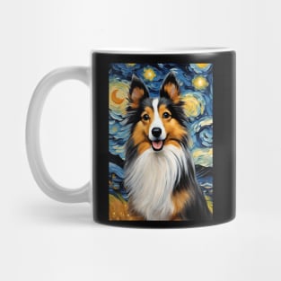 Cute Shetland Sheepdog Dog Breed Painting in a Van Gogh Starry Night Art Style Mug